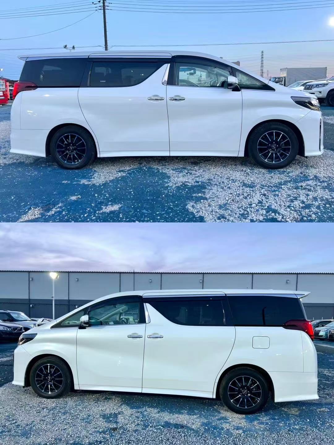 Company-operated white Toyota Alphard side views